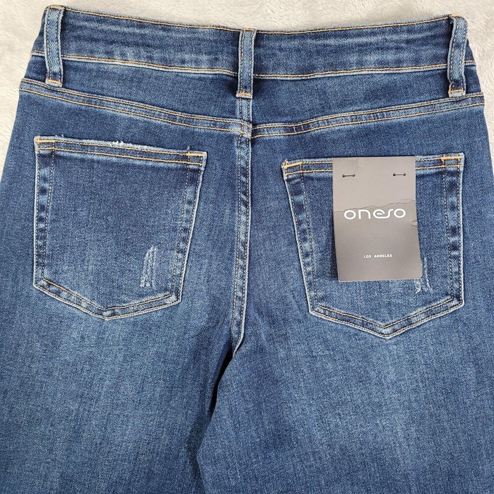 Oneso Wide Leg Jeans Womens 28 Blue Med Wash Relaxed Distressed Stretch Denim - Picture 9 of 10